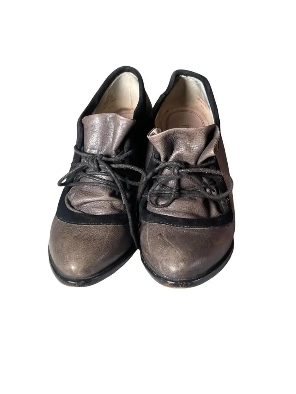 Plenty by Tracy Reese Wayne Oxford Heels 7 37.5 Gray Black Lace Up Bootie Retro